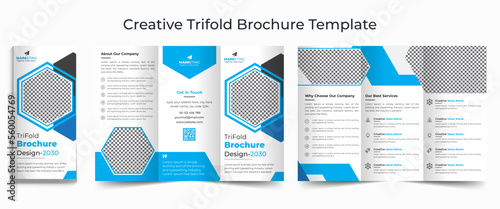 Business trifold leaflet brochure template design, Professional business Tri-fold flyer template, Abstract trifold brochure template, Creative business square trifold brochure template design