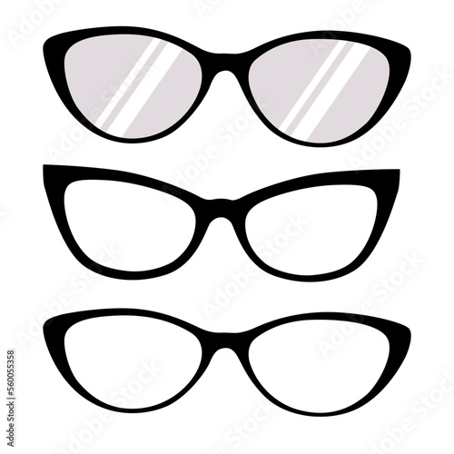 Silhouette set of eyewear, eye glasses and sunglasses in flat vector.