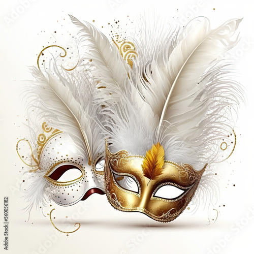 Carnival masks on white background, mardi gras, carnevale, Generative AI