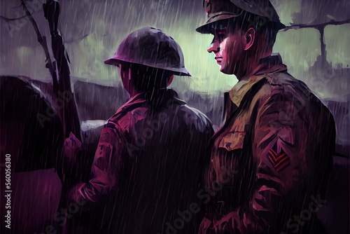 The beloved girl accompanies the soldier, farewell and separation in the rain