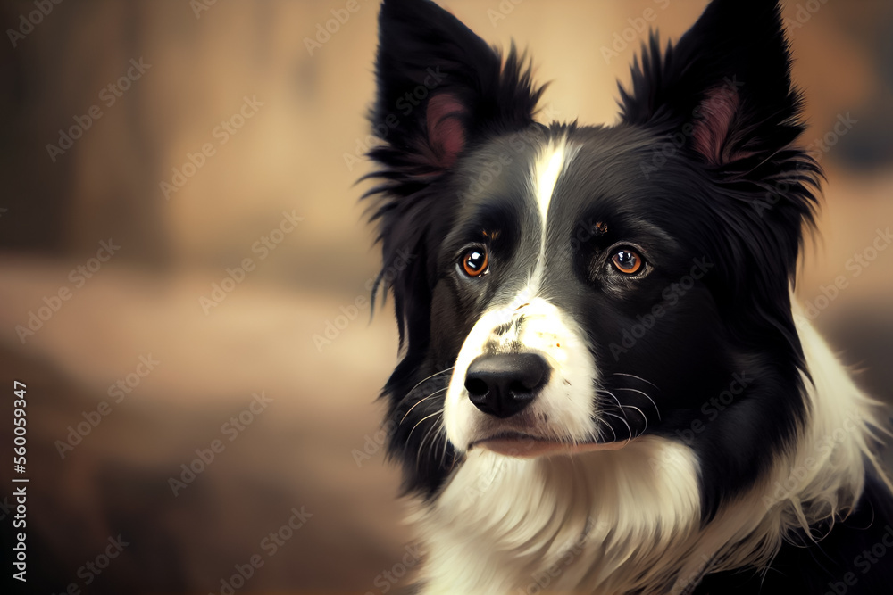 Beautiful Border Collie dog portrait in front of dark background.