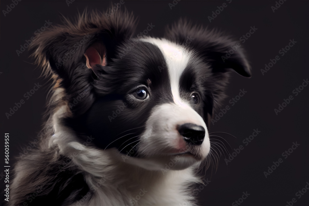 Beautiful Border Collie puppy dog portrait in front of dark background. Beautiful Border Collie puppy dog portrait in front of dark background.