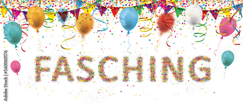 Fasching Banner mit Luftballons und Konfetti