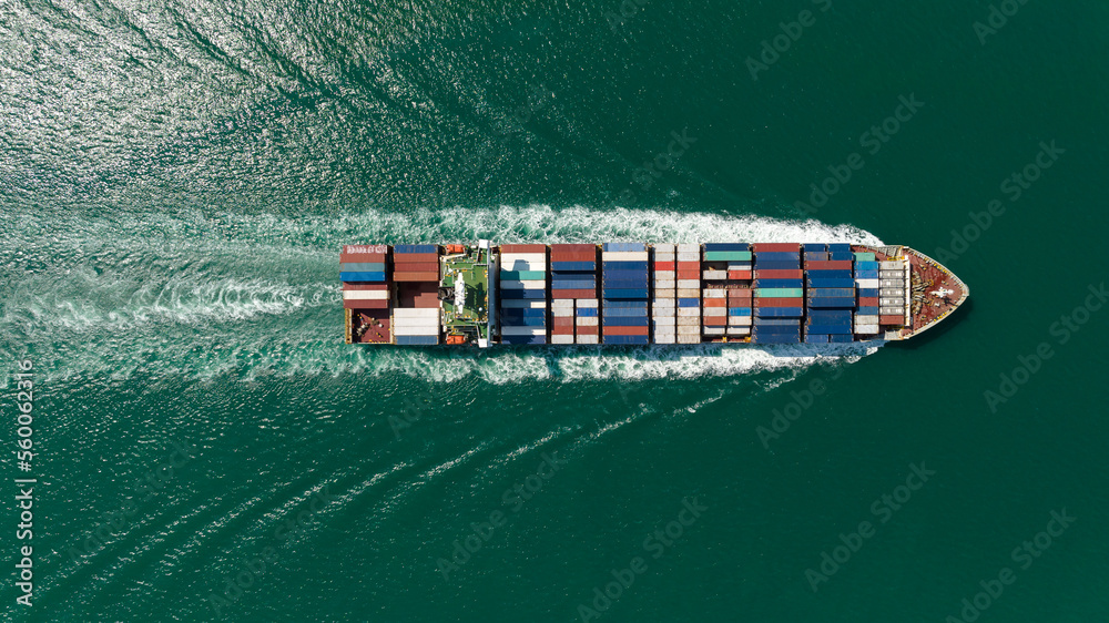 Fototapeta premium container cargo ship, import export commerce business and industry service logistic transportation International by container cargo ship in open sea, shipping logistic transport global 