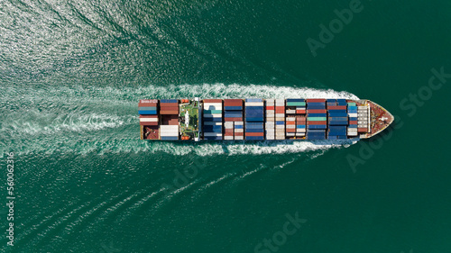 container cargo ship, import export commerce business and industry service logistic transportation  International by container cargo ship in open sea,  shipping logistic transport global 