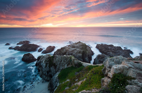 A magnificent sunset at the Bodega Head overlook on the Sonoma Coast near Bodega Bay, CA.