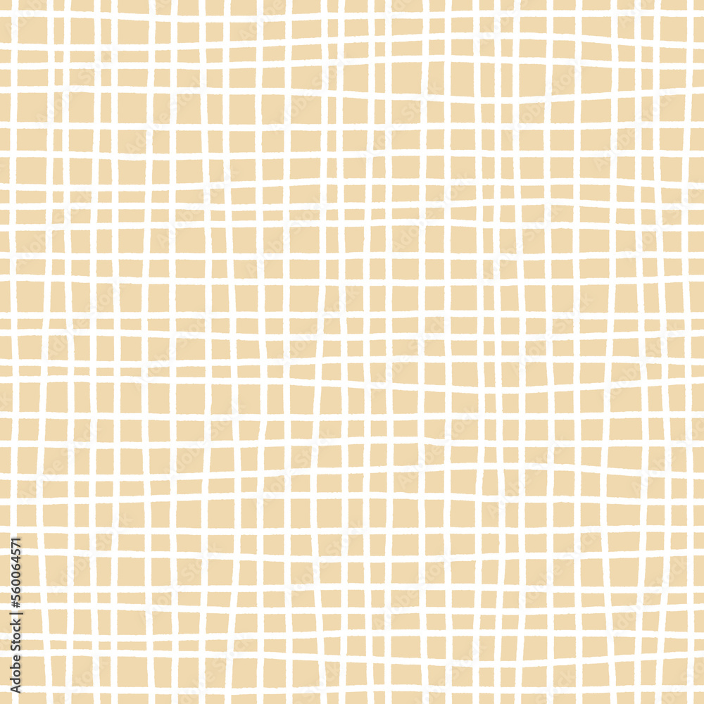 White on beige graph paper. Hand drawn seamless pattern. Uneven vertical and horizontal criss cross lines. For textile, wrapping paper, wallpaper, stationery and packaging design