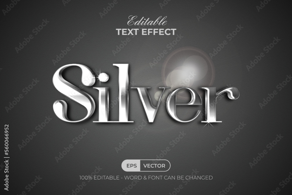 Silver text effect gradient style. Editable text effect.