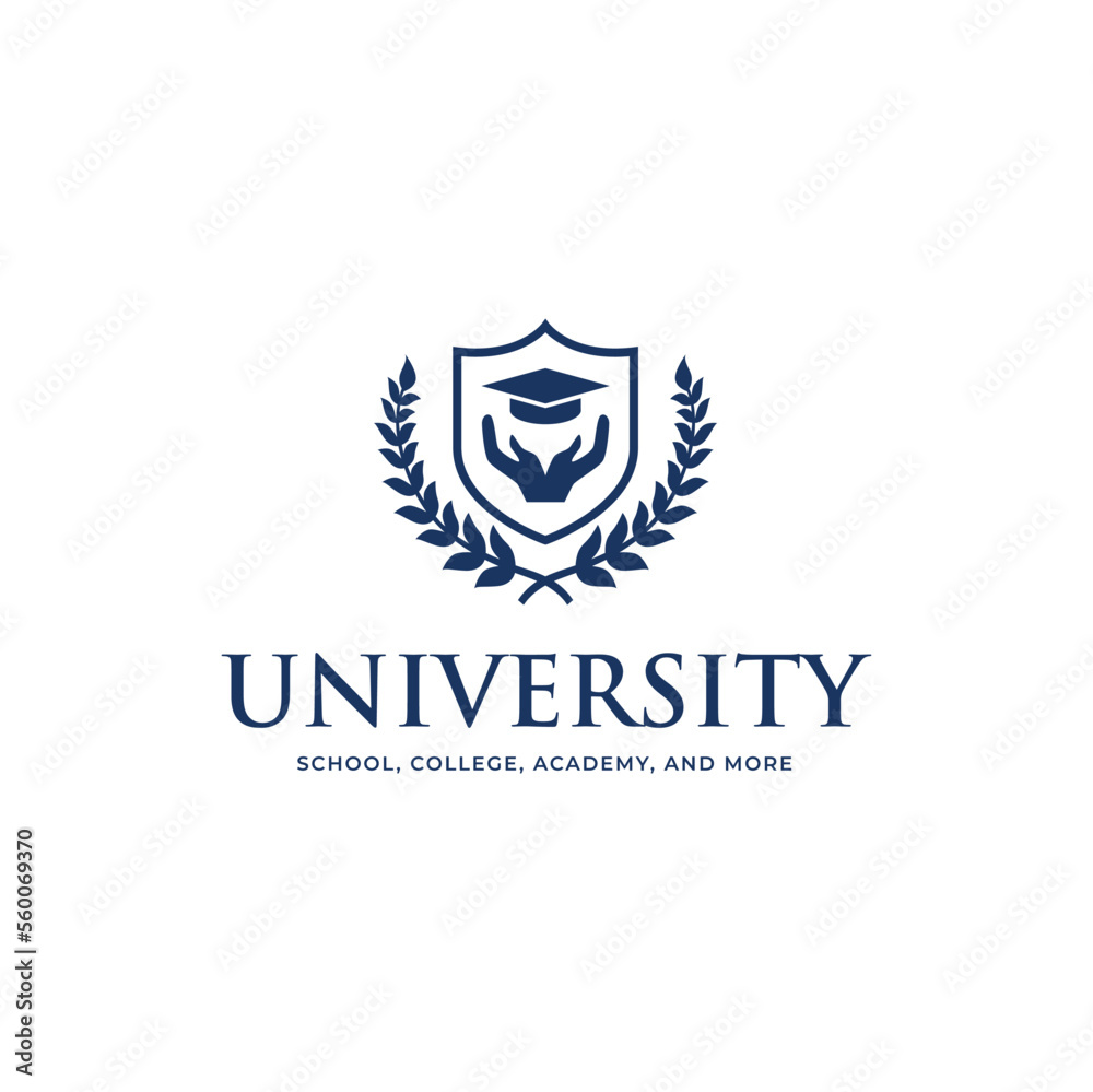 University and academy vector icons. Emblems for high school education graduates in maritime science, or law, laurel wreath, Vector Logo Template