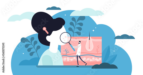 Dermatologist illustration, transparent background. Flat tiny skin doctor persons concept. Abstract epidermis illness, problem, disease diagnostics or treatment. Health medical protection.