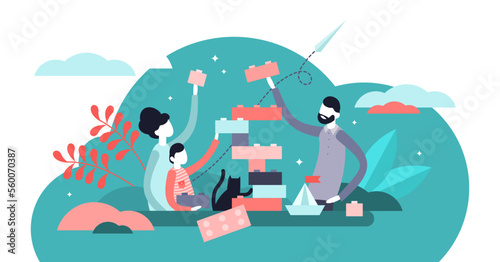 Family play illustration  transparent background. Tiny togetherness activity persons concept. Fun  warm and happy parent or childhood lifestyle.