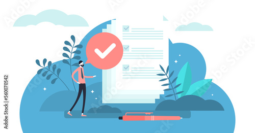 Task done illustration, transparent background. Flat tiny check to do list persons concept. Symbolic positive and approved checklist or completed project validation form. Good and confirmed exam.