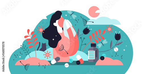 Allergy illustration, transparent background. Flat tiny dust asthmatic intolerance person concept. Illness with cough, cold and sneeze symptoms. Allergen drugs, food and air reaction.