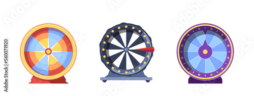 Round Roulette, Fortune Wheels Isolated on White Background. Gambling And Lottery Games, Win Jackpot Concept