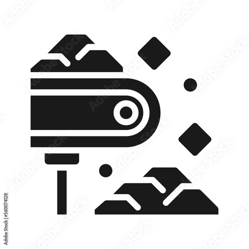 Conveyor black glyph icon. Automatic transportation of ore and rock. Coal mining. Heavy industry equipment. Silhouette symbol on white space. Solid pictogram. Vector isolated illustration