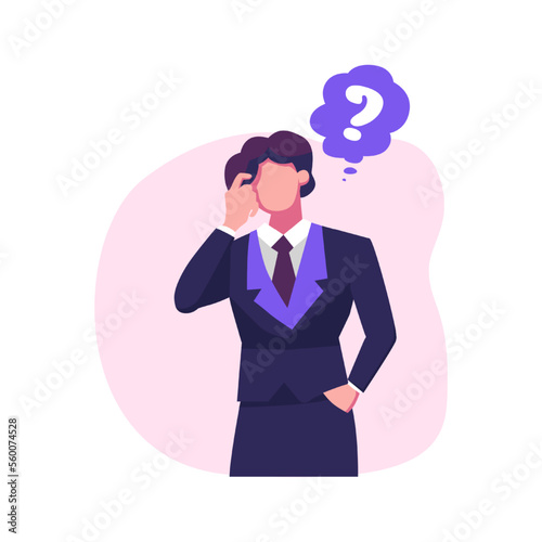 Confused men and women in doubts and thought flat style illustration dsign