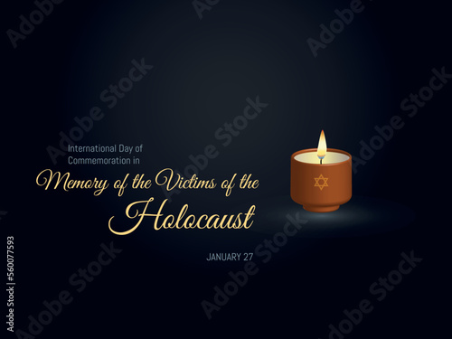 International Holocaust Remembrance Day.January 27. Lit candle on black background, commemorates the victims of the Holocaust.