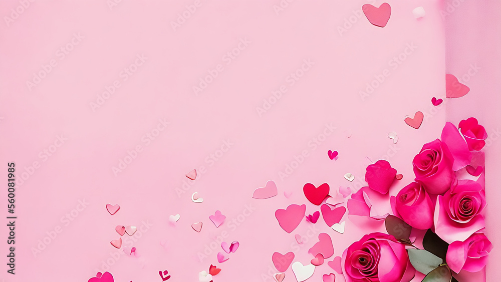 pink rose on wooden background,Valentine's day greeting card. Lovely Happy Valentine's day minimal concept. Generative AI