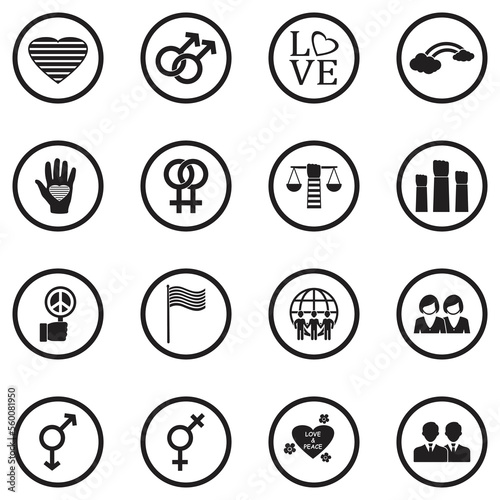 LGBT Icons. Black Flat Design In Circle. Vector Illustration.
