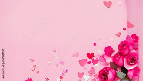 Obraz na płótnie pink rose on wooden background,Valentine's day greeting card. Lovely Happy Valentine's day minimal concept. Generative AI w salonie