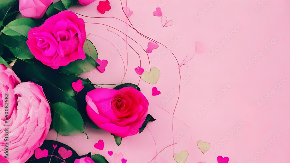 pink background with balloons, Happy Valentine's card or banner, Generative AI