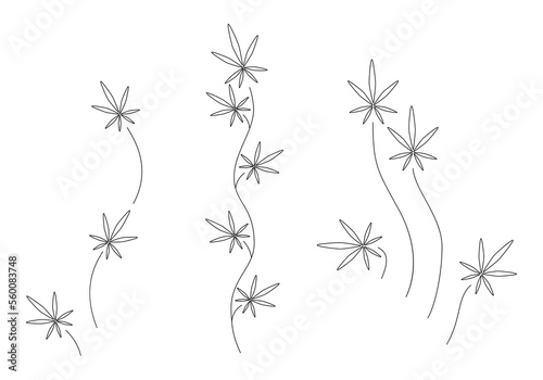 Cannabis collection isolated on white background. Simple floral elements. Stylized hemp plants silhouette for logo, eco design, organic decor, t-shirt, border or other use. Vector illustration. Set.