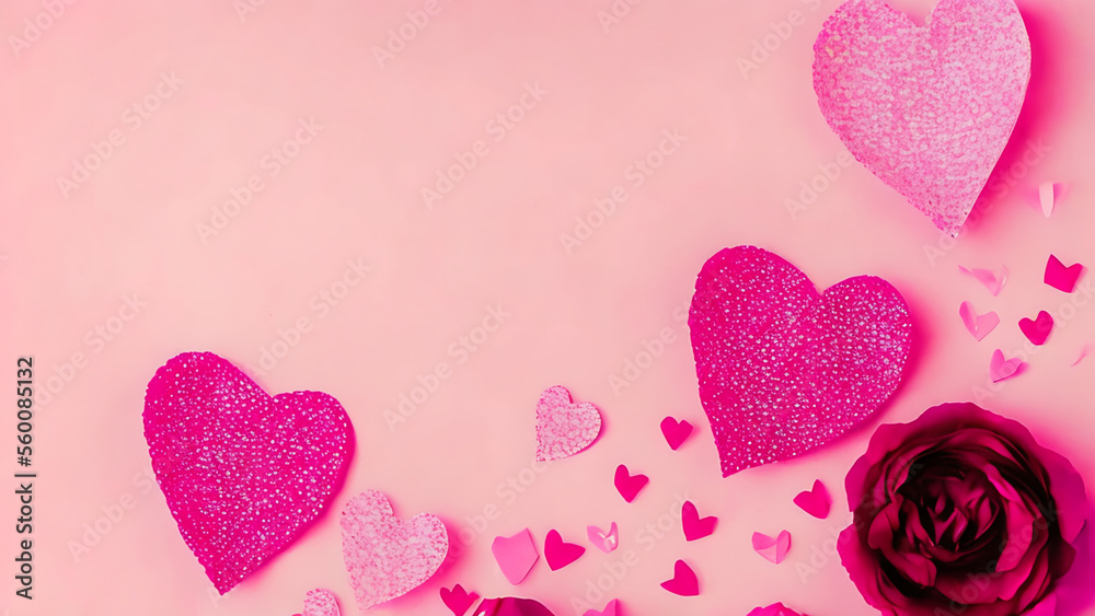 pink rose on wooden background,Valentine's day greeting card. Lovely Happy Valentine's day minimal concept. Generative AI