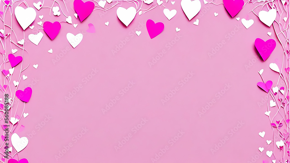 pink background with balloons, Happy Valentine's card or banner, Generative AI