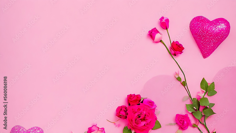 pink background with balloons, Happy Valentine's card or banner, Generative AI