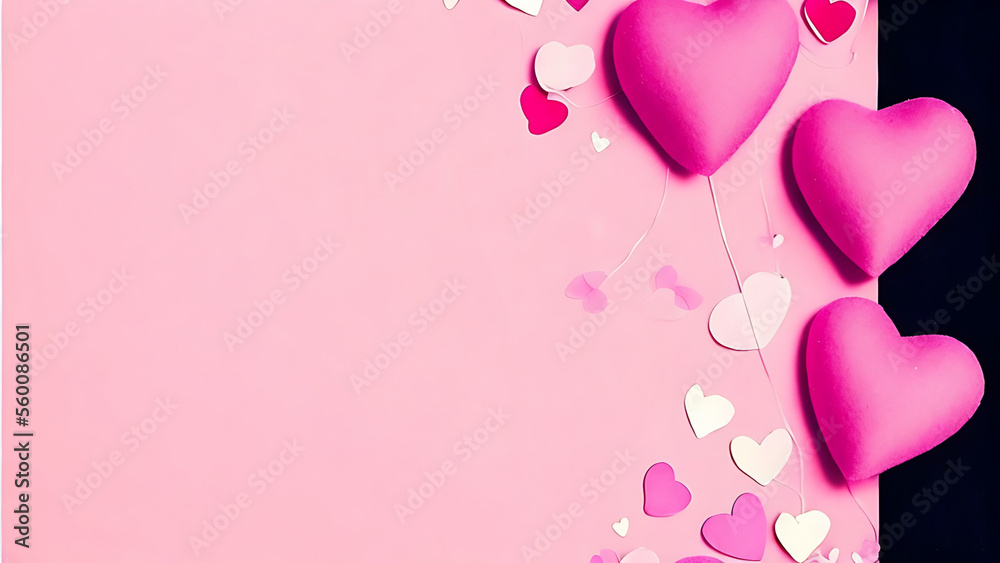 pink background with balloons, Happy Valentine's card or banner, Generative AI