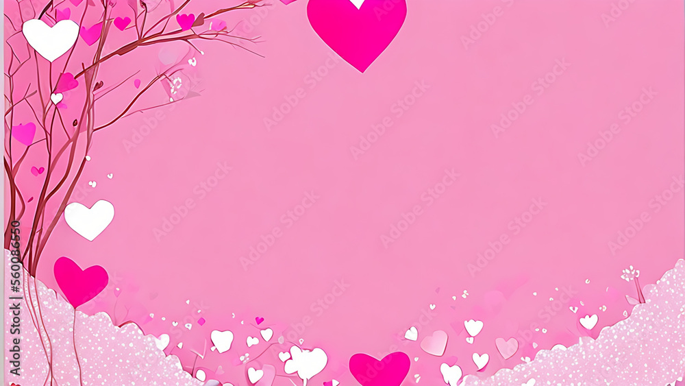 pink background with balloons, Happy Valentine's card or banner, Generative AI
