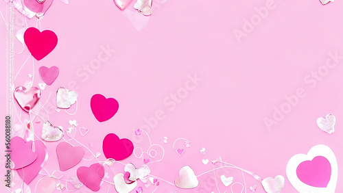 pink background with balloons, Happy Valentine's card or banner, Generative AI