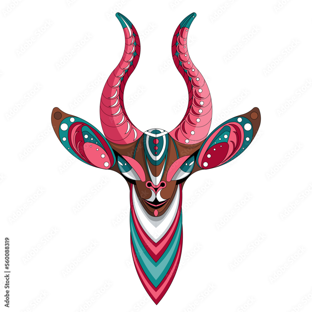Vector image of a large-horned animal which consists of geometric ...