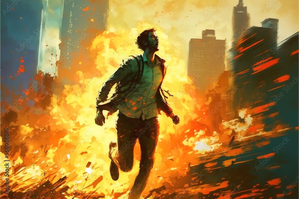 Fototapeta premium Zombies are running in a blazing city