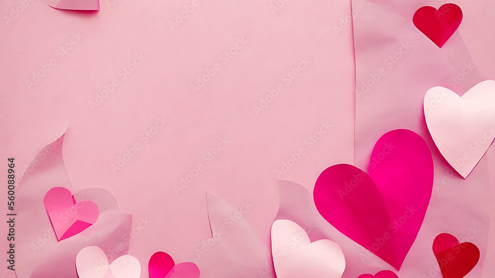 pink background with balloons, Happy Valentine's card or banner, Generative AI