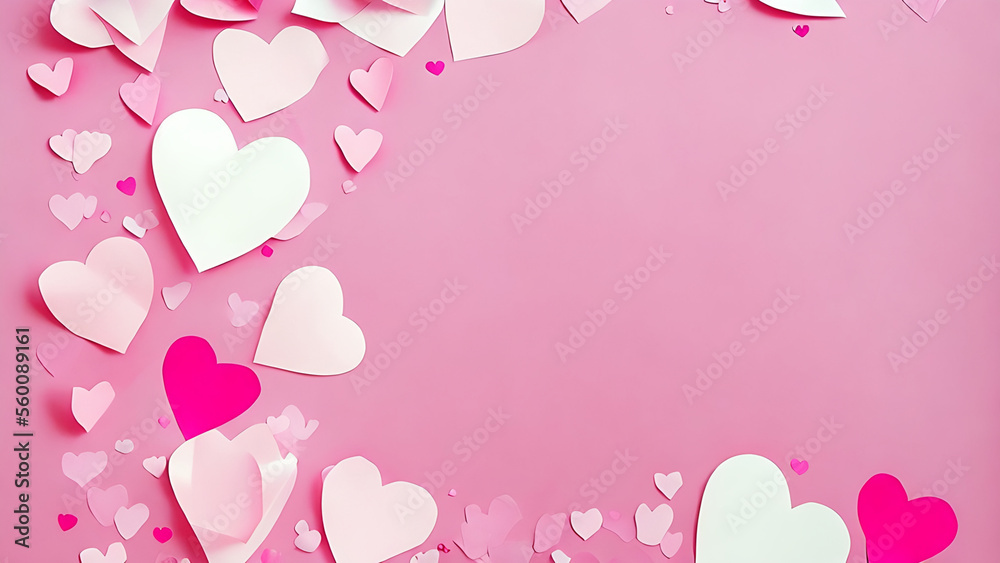 pink background with balloons, Happy Valentine's card or banner, Generative AI