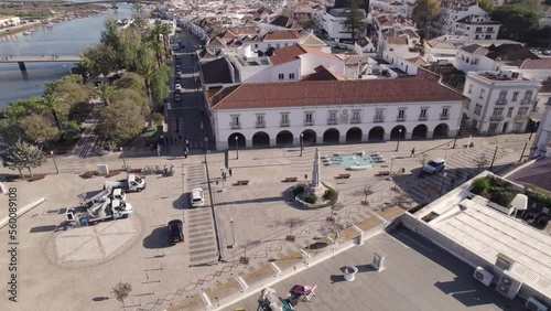 Orbit Fly over Tavira's Praça da República, Algarve, Portugal - Aerial