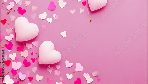Obraz na płótnie pink background with balloons, Happy Valentine's card or banner, Generative AI w salonie