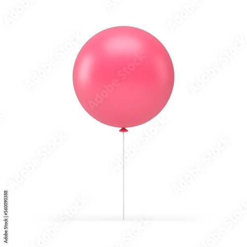 Pink air balloon on stick premium holiday decor 3d icon realistic vector illustration