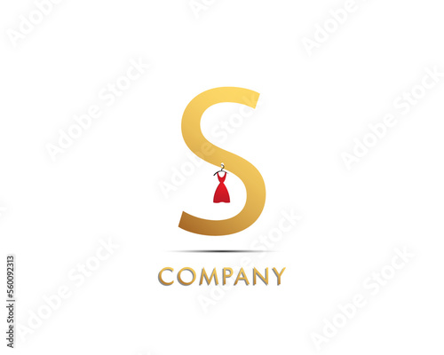 clothes brand logo in golden color with red dress 