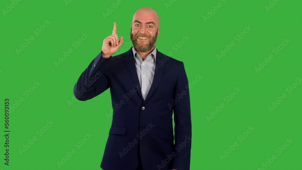 A man hving a lightbulb idea moment thinking of a solution to a problem on green screen A man hving a lightbulb idea moment thinking of a solution to a problem on green screen