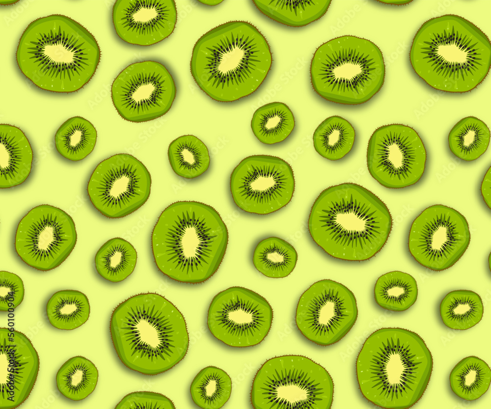 pattern with fresh kiwi in a cut. bright green, light green fruit poster. advertising poster for the store on a yellow, light green background.vector pattern with fresh kiwi in a cut. bright green, light green fruit poster. advertising poster for the store on a yellow, light green background.vector