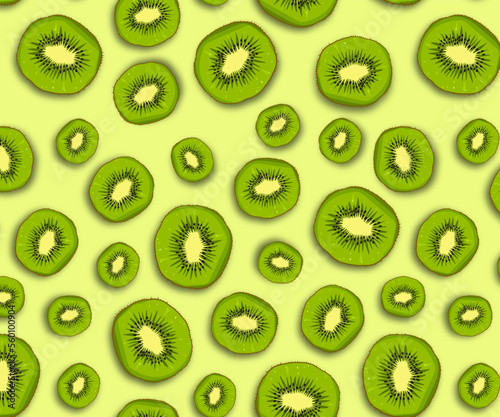 pattern with fresh kiwi in a cut. bright green, light green fruit poster. advertising poster for the store on a yellow, light green background.vector