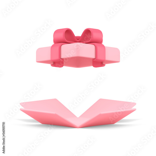 Pink open gift box with flying cap holiday festive celebration 3d icon realistic vector illustration