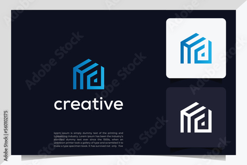 abstract initial letter HD in the form of house in blue color applied for an investment firm logo design also suitable for the brands or companies that have initial name H D