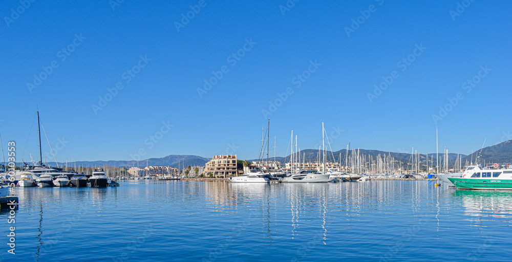 Port Cogolin France winter day sunny water blue sky yachts