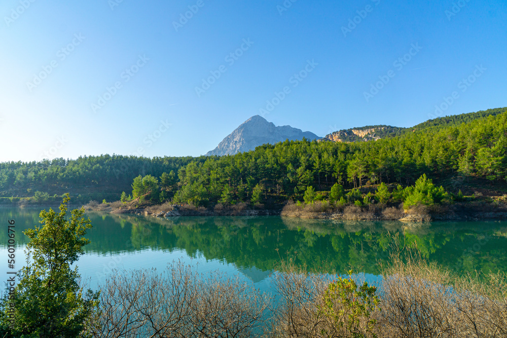 Scenic view of Doyran lake with reflection of mountains Scenic view of Doyran lake with reflection of mountains