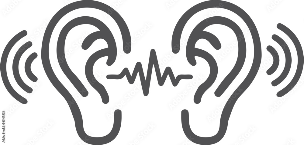 Attentively ear listen icon, hearing icon black vector