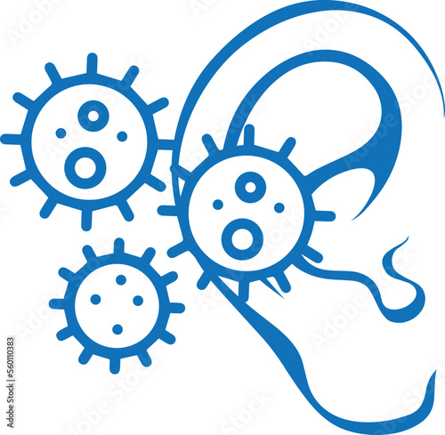 Ear infection icon, ear disease icon blue vector