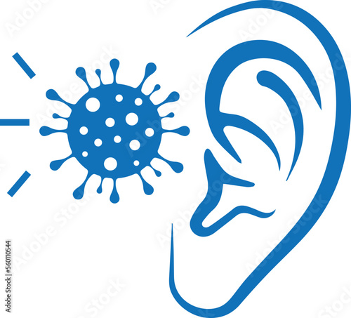 Ear infection icon, ear disease icon blue vector